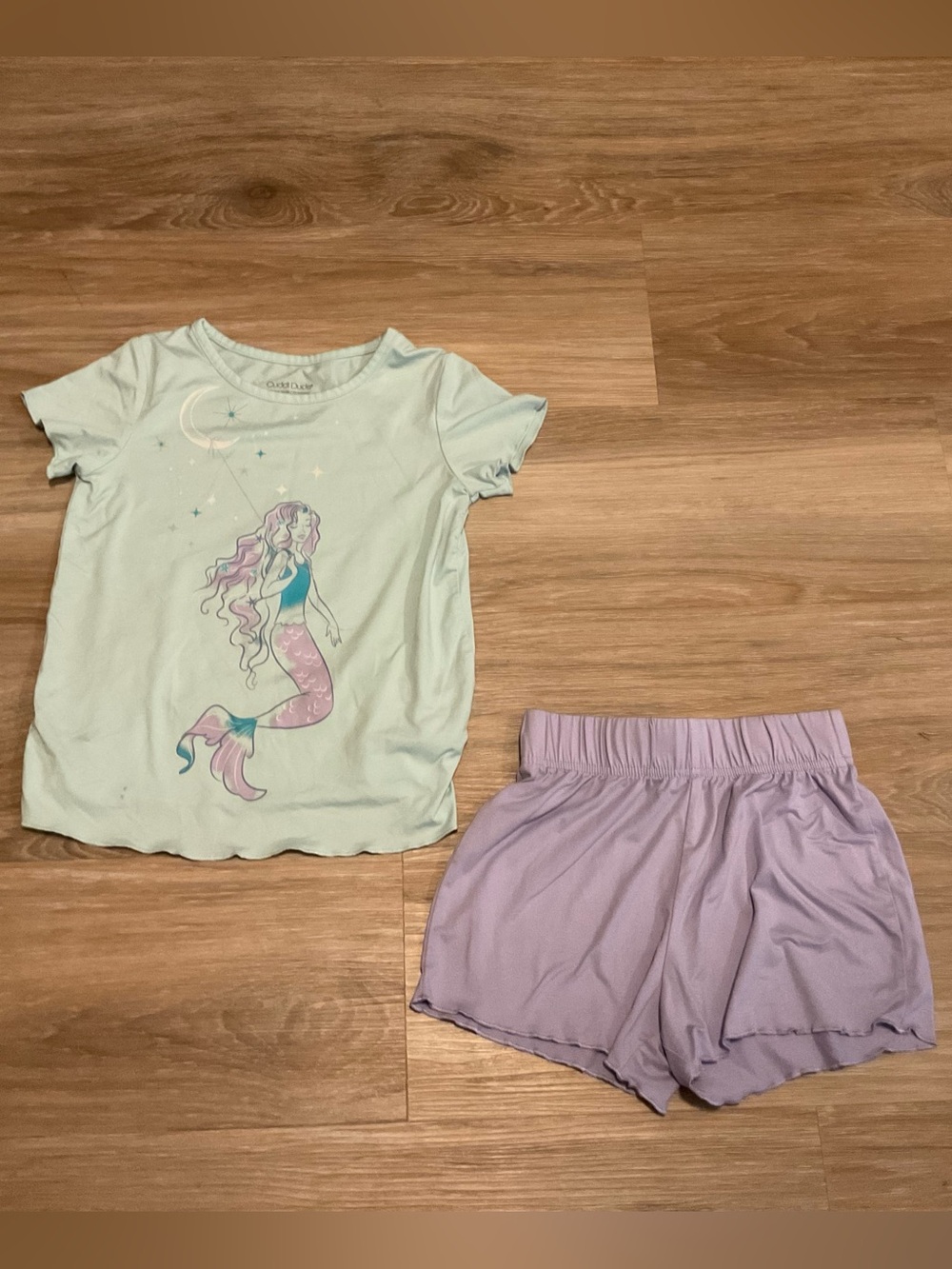 Cuddl Duds Mint Mermaid Top with Lavender Shorts Pajama Set